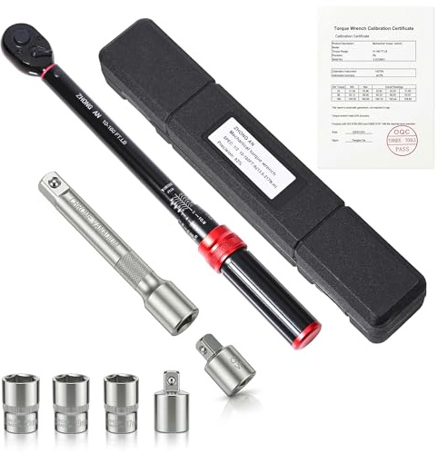 Set Chiave Dinamometrica Professionale 1/2, 13,5-217 Nm (10-160 ft-lb) con Bussole 17/19/21mm, Prolunga e Adattatori (1/4, 3/8), Cricchetto di Precisione per Auto, Moto e Officina