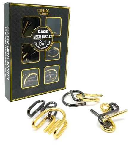 Crux Classic Metal Puzzles - Set Of 6 - Metal Brainteasers For Adults - STEM Gift