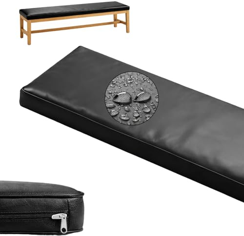 Generisch Sitzauflage Bank PU-Leder – Bankauflage & Bankkissen mit 50D Schaumstoff, wetterfest, Anti-Rutsch & Abnehmbarer Bezug für Garten, Terrasse & Innenbereich,Schwarz,170X50X5CM