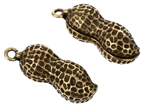 FUOYLOO Porte-clés Petit Format Pendentif en Laiton Forme Arachide, Lot de 2 Pièces Rétro et Classique, Accessoires Décoratifs pour Clés de Voiture Or