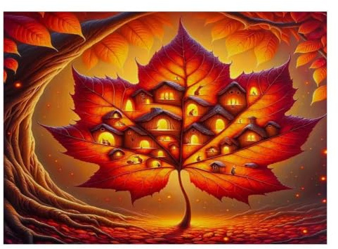 1000pcs Mini Puzzle pour Adultes Feuille Maison Arbre Carton | 70x50cm Décor De Bureau Découpe Précise Cadeau D'anniversaire Détente