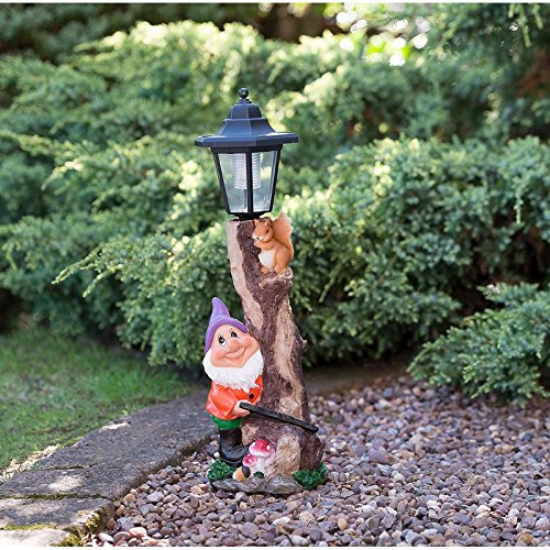 Garden Gnome Outdoor Solar Lamp Post Light Ornament Statue - Purple Hat