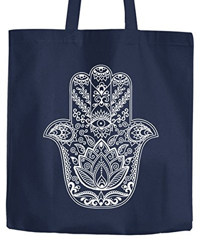 Jutebeutel Hamsa Fatimas Hand Hand der Fatima Boho Bohamian Baumwolltasche Stoffbeutel Autiga® navy unisize
