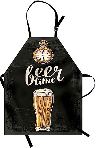 ABAKUHAUS Modern Kochschürze, Bierzeit mit Bierglas und Antiker Lebensstil Grunge Stil Illustration, Höhenverstellbar Klare Farben ohne verblassen, Creme