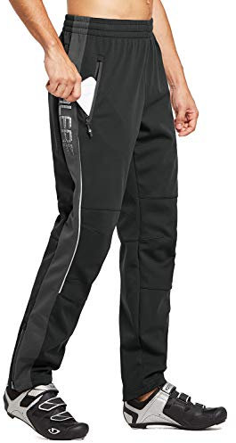 baleaf Herren Fahrradhose Thermo Fleece Radhose Wasserdicht Winddicht Softshellhose Warm Wanderhose Lang Radlerhose für Winter Outdoor Radfahren MTB Schwarz/Grau L