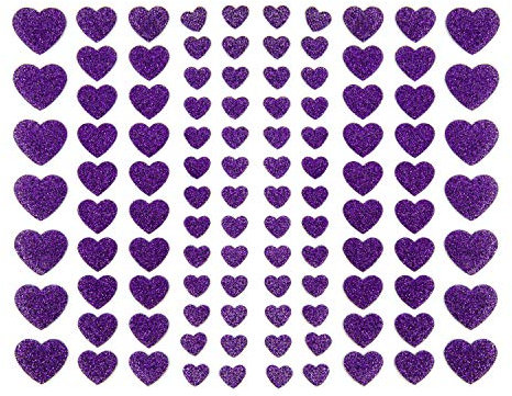 Oblique Unique® 106 Herz Aufkleber mit Glitzer Effekt in Lila Herzen Sticker für Scrapbooking Deko Basteln Hochzeit Valentinstag