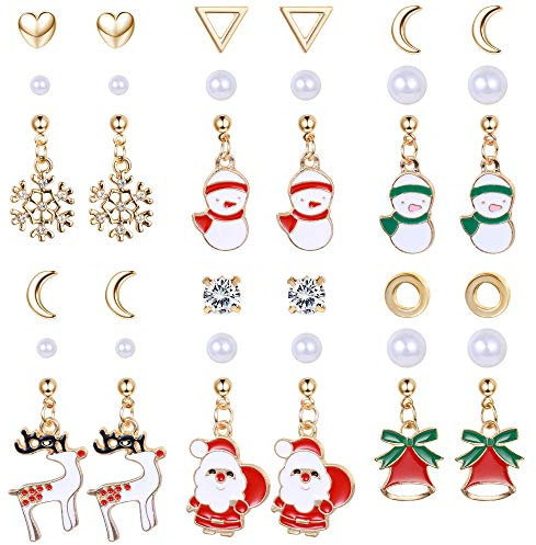 Milacolato 18Pairs Weihnachten Ohrringe Hängende Ohrstecker Set Damen Weihnachten Netter Schneemann Weihnachtsmann Rentier Schneeflocke Ohrringe Ohrschmuck Mit Weihnachtsstrumpf Geschenktüte