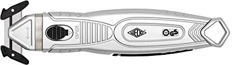 WEDO 78865 Couteau de sécurité en aluminium, lame cachée pour la protection, avec râpe en plastique,pour tous les matériaux de coupe courants, ergonomique,également pour les gauchers, certifié TÜV/GS