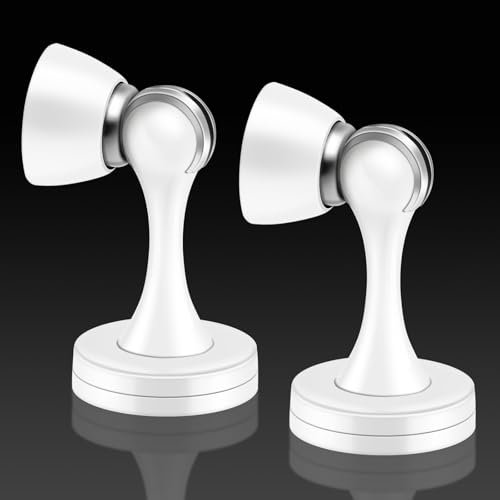 KOLAKO Magnetische Türstopper - Weiße Boden-Wandhalterung Mit Weichem Verschluss - Gebürsteter Edelstahl, Robuste Magnet-Türstopper für Die Unterseite Der Tür, 2 Stück