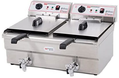 Ristoattrezzature Friggitrice Elettrica Professionale - Doppia Vasca - Con Rubinetto di Scarico - Acciaio Inox - Per Pub, Bar, Ristoranti - Da Banco - 16+16 Litri, Capacità Olio 12+12 Litri