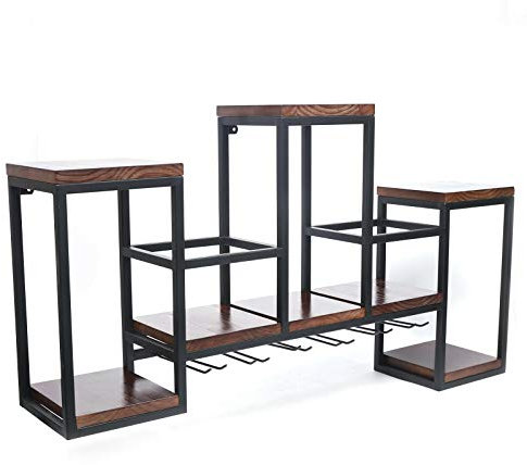 Wand Hängende Weinregal 106cm*20cm*55cm Retro Eisen Holz Regal Lagerregal bis 30kg Wand Regal als Hausbar zum Hängen Weinglashalter und Getränkespender für Restaurant Bars Wohnzimmer Zuhause und Küche
