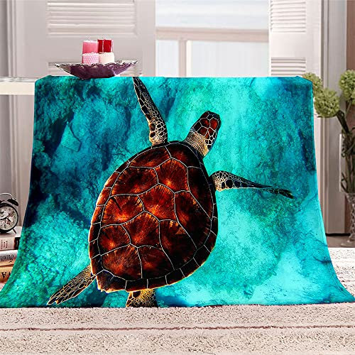 FANSU Kuscheldecke Flauschig Flanell Decke, 3D Drucken Microfaser Weich Warm Plüsch Fleecedecke Sofadecke Couchdecke Wohndecke Bettdecke Tagesdecke (Meeresschildkröte,180x240cm)