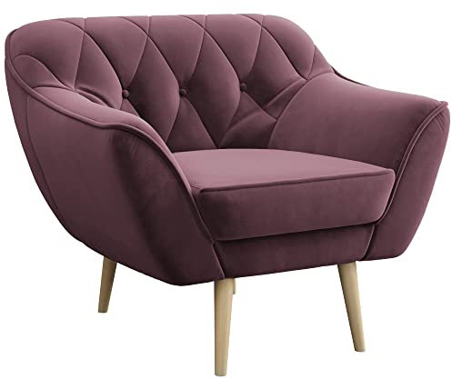 MKS MEBLE Gepolsterter Sessel Wohnzimmer, Ohrensessel mit Armlehnen, Fernsehsessel, Relaxsessel Wohnzimmer, Sessel mit Holzbeinen, PIRS - Rosa