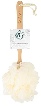 So Eco Long Handle Shower Pouf - Soft Loofah with Easy-Grip Handle for Hard-to-Reach Areas, Exfoliates & Creates a Rich Lather, Vegan & Cruelty-Free, Plastic-Free Packaging