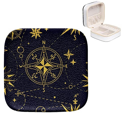 Jewelry Boxes PU Leather Small Jewelry Travel Case Compass Wind Rose