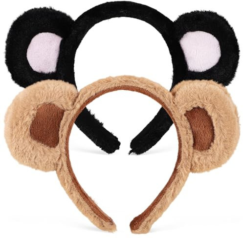 OSALADI Bärenohren-Stirnbänder 2Er-Pack Niedlicher Tierohr-Stirnband-Haarreifen Flauschiges Schwarzes Braunes Bärenohr-Haarband-Stirnband-Cosplay-Kostüm Für Kinder Halloween