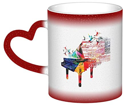 ASEELO Bunte Klavier-Tastatur, Musik, Kaffee, magische Tassen – wärmeempfindlich, personalisierte Farbwechsel-Tassen am Himmel, Geburtstagsgeschenk