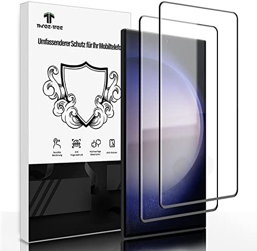 Three-Tree Protector de pantalla para Samsung Galaxy S23 Ultra [2 unidades] [Lector de huellas dactilares Funciona Top] [Cobertura completa 3D] Protector de pantalla para Samsung S23 Ultra