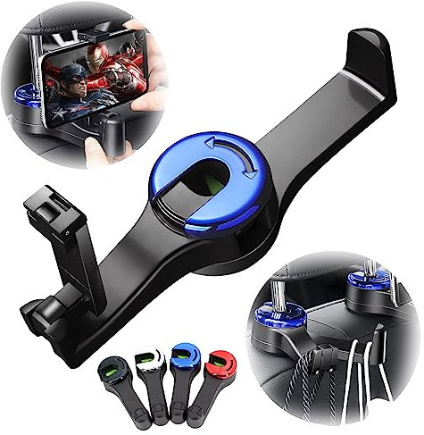 ViMOQi 2 in 1 Car Hooks for Bags,Car Bag Hook with Headrest Phone Holder,360°Rotatable Car Headrest Hooks,Heavy Duty Car Accessories Purse Hook,Car Seat Storage Organiser for Cloth Grocery Bag,Handbag