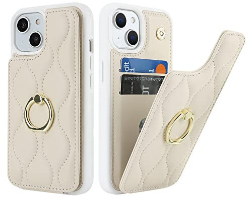 SailorTech Etui pour iPhone 13 avec porte-cartes pour Les femmes, Coque pour iPhone 13 Support d'anneau avec Béquille Etui mignon et à la mode pour iPhone13 - Blanc