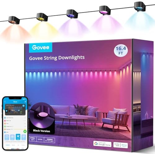 Govee Smart RGBIC Luz de Pared de Interior LED compatible con Alexa, lámpara de pared WiFi, sincronización de música, iluminación interior regulable para sala de estar, color negro, 5m