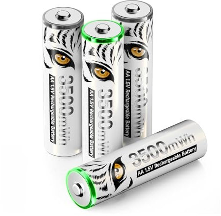 Mspalocell batterie AA al litio ricaricabili 1,5 V 3500 mWh, batterie AA ricaricabili a ricarica rapida Tiger Print, con spia di ricarica, ciclo 1500+, confezione da 4 batterie con scatola batteria