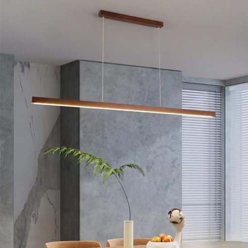 LED Pendelleuchte Holz Esstisch Esszimmer Lampe Dimmbare Moderne Linear Design Hängeleuchte mit Fernbedienung Höhenverstellbar Küchen Hängelampe für Büro Wohnzimmer (B, L100cm)