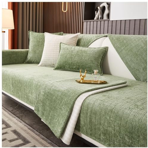 asskanaer Cord-Sofabezug, 1/2/3/4-Sitzer, rutschfeste Sofa-Schonbezüge, Universal-Ecksofa-Kissenbezug, L-Form, Möbelschutz für Wohnzimmer (Grün, 90 x 180 cm)