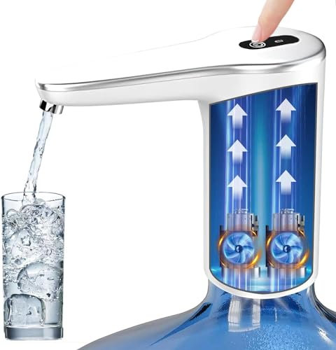 VINMEN Water Dispenser for 5 Gallon Bottle, USB Charging Electric Water Pump for 2-5 Gallon, Portable for Home, Kitchen, and Camping - Grey Silver