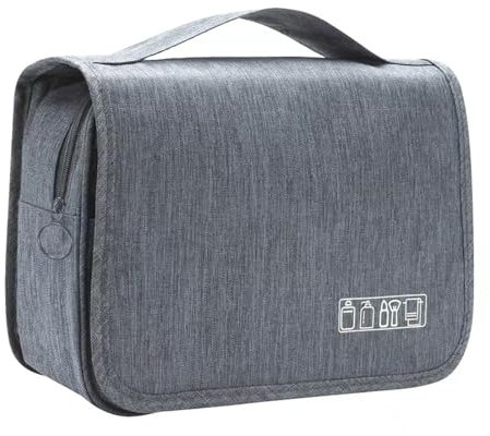 Calish Trousse de Toilette Femme Pliable Grande Trousse de Toilette Homme Voyage Multifonction Imperméable Sac Trousse de Maquillage avec Crochets (Gris)