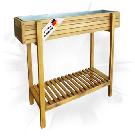 DELUKE Hochbeet mit Ablage Hood | Akazienholz massiv, 90x30x75cm | Balkon Hochbeet Kräuterbeet Balkon Tischbeet Terrasse Balkonbeet Pflanzbeet hoch Garten