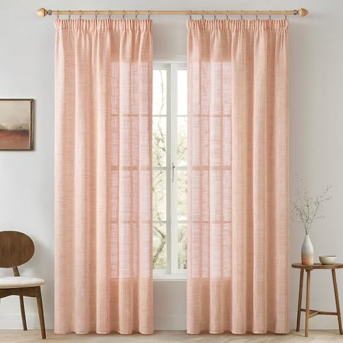 MIULEE Leinen Gardinen Vorhänge mit Kräuselband Weiss Gardine Vorhang Leinenoptik kräuselband Wohnzimmer Modern Voile Schienensystem Schlafzimmer 2er Set 140x175 cm Orange