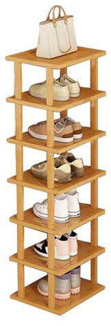 RFEGJVII Zapatero estrecho de 5/7/8 niveles, almacenamiento de zapatos de madera, zapatero independiente para entrada, zapatero sin necesidad de herramientas, estante de exhibición multicapa para