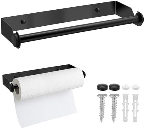 Küchenrollenhalter Wand, 28CM Küchenrollenhalter Edelstahl, Küchenpapierhalter mit Schrauben, Papierrollenhalter für Küche Badezimmer Wohnzimmer - Schwarz