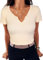 Aottori Camiseta Manga Corta Mujer Verano Cuello V Basica Top Elegantes Punto Canalé Casual T Shirt Elástico Ajustado Sólido Ligero Túnica Albaricoque S