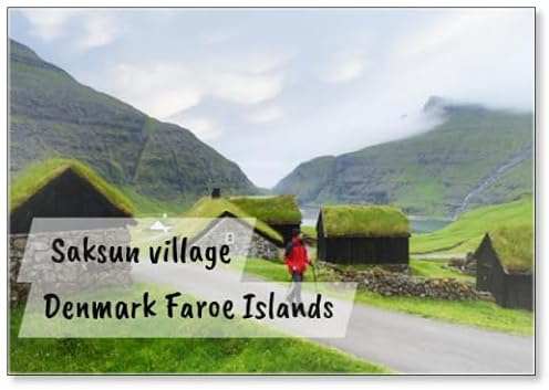 Saksun Village with Turf Roofed Houses, Denmark Faroe Islands, Fridge Magnet