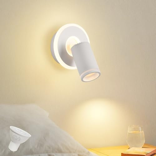 Deckenleuchte 1 Flammig LED,Schwenkbar 350° Rund Deckenstrahler,Wandlampe mit unteres Glühen 9W+5W GU10 Spots,Modern Deckenspot Strahler 3000K Warmweiß,Wandleuchte Lampe für Wohnzimmer,Küche,Weiß