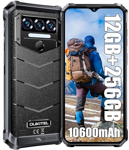OUKITEL WP38 Téléphone Portable Incassable - 12Go+256Go(1 to) Smartphone Batterie 10600mAh Écran 6.52 HD+ IPS 13MP Double Caméra Android 13 Téléphone Etanche Antichoc Dual SIM/NFC/OTG/Face ID Noir