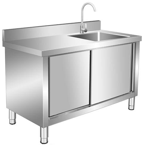 Évier Inox de Cuisine 1 Bac Professionnel,Meuble sous lavabo,Meuble de salle de bain,Évier Inox Autoportant avec Robinet,Evier Exterieur avec Banc de Travail,pour Faire la Plonge de Restaurants(120x60
