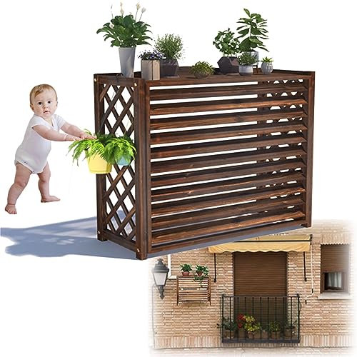 Fenster Massivholz Klimaanlage Zaun Bildschirm Kondensationseinheit Schutz Klimaanlage Abdeckung Outdoor Pflanze Display Rack Lagerregal Generisch Holz Blumenständer Verhindert Laub Wir