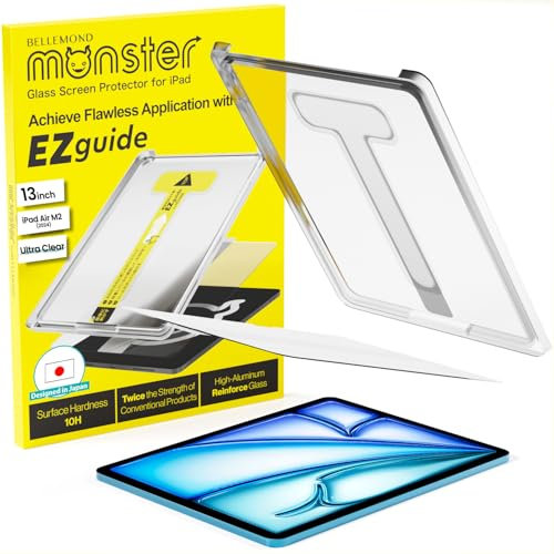 BELLEMOND Film de protection d'écran en verre trempé conçu pour iPad Air 13 (M3, 2025/M2, 2024) – Kit d'alignement ultra transparent pour une installation sans défaut, dureté 10H – Conçu au Japon