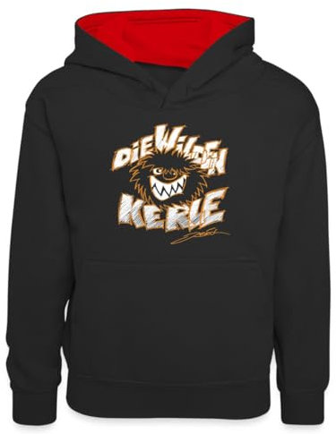 Spreadshirt Die Wilden Kerle Logo Mit Illustrator-Signatur Teenager Kontrast-Hoodie, L (9/11 Jahre), Schwarz/Rot