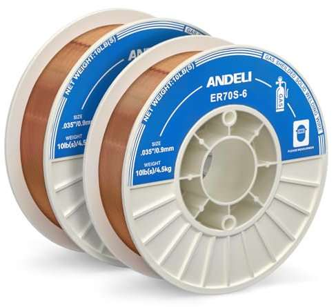 ANDELI MIG-Schweißdraht aus Karbonstahl, ER70S-6, 0,035 Zoll, 4,5 kg, 2 Stück, Gas-Mig-Schweißdraht mit niedrigem Spritzer und hohem Gehalt an Desoxidationsmitteln – für alle Positionen, Gasschweißen