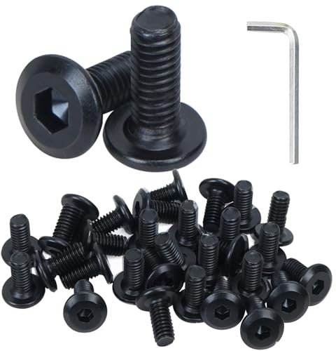HO2NLE 30 Piezas Tornillos Hexágono Interior de Cabeza Plana Negro para Metal, Construcción, Instalación, Bricolaje Rosca Completa con Llave Allen (M8×35)