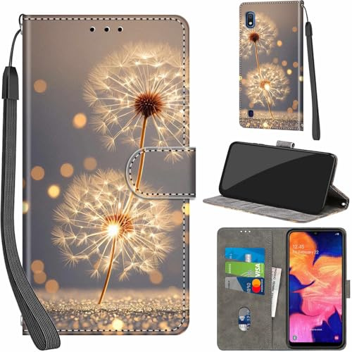 Handyhülle für Samsung Galaxy A10 Klapphülle Leder Wallet Löwenzahn | 3 Kartenfächer & 1 Geldfach, Magnetverschluss, Ständerfunktion, robuste premium PU leder klapphülle für Samsung A10