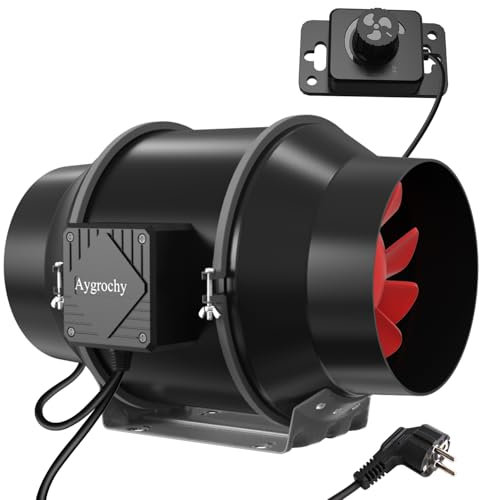 Aygrochy 125mm Extracteur d'Air Réglable 416m³/h,Ventilateur d'extraction EC Moteur avec Contrôleur de Vitesse Variable Pour VMC Salle de Bain, Cuisine,Garage,tentes de culture,ventilation.