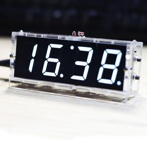 Risegun DIY Digitaluhr Bausatz 4 Stellige LED Uhr Elektronische Uhr Set, Digitale Uhren mit Automatischer Anzeige/Alarmfunktion/Timerfunktion (Weiß)