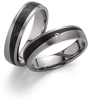 Blue Moon Diamonds Paar Eheringe Trauringe Verlobungsringe Titan Carbonringe mit Diamant (0,015 ct w/si), Partnerringe Hochzeitsring Antragsringe für Sie und Ihn Freundschaftsringe (Gravur/Etui) 3848