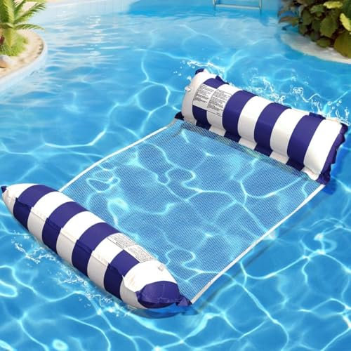 2Pcs Bouée Piscine Adulte Confortable pour Bain de Soleil Flottaison Relaxante Idéale pour Été Plage Piscine Lac et Fêtes, Hamac Gonflable Piscine 1 Personne, 130x70 cm (Bleu foncé)