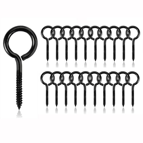 Gukasxi 20Pcs M5 x 65 Eyelet Screws Black Stainless Steel Vine Eye Bolts Eye Screws Hooks Metal Screw-in Hook Heavy Duty Self Tapping Ring Screw Nails